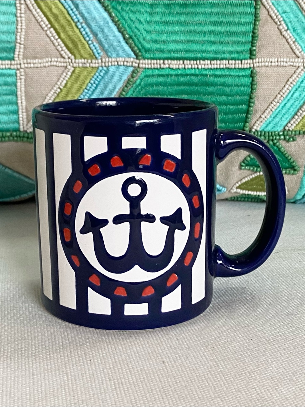 VTG Waechtersbach West Germany Nautical Anchor Coffee Mug Navy Blue Stripe